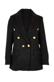 Product shot of the Belle Boucle Double Breasted Jacket in colour Black (Black), from the front