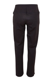 Product shot of the Belle Printed Ponte Pull On Pant in colour Ochrenavy (Blue), from the back