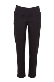 Product shot of the Belle Printed Ponte Pull On Pant in colour Ochrenavy (Blue), from the front