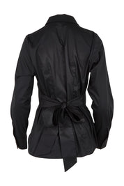 Product shot of the Belle Tie Waist Cotton Shirt in colour Black (Black), from the back