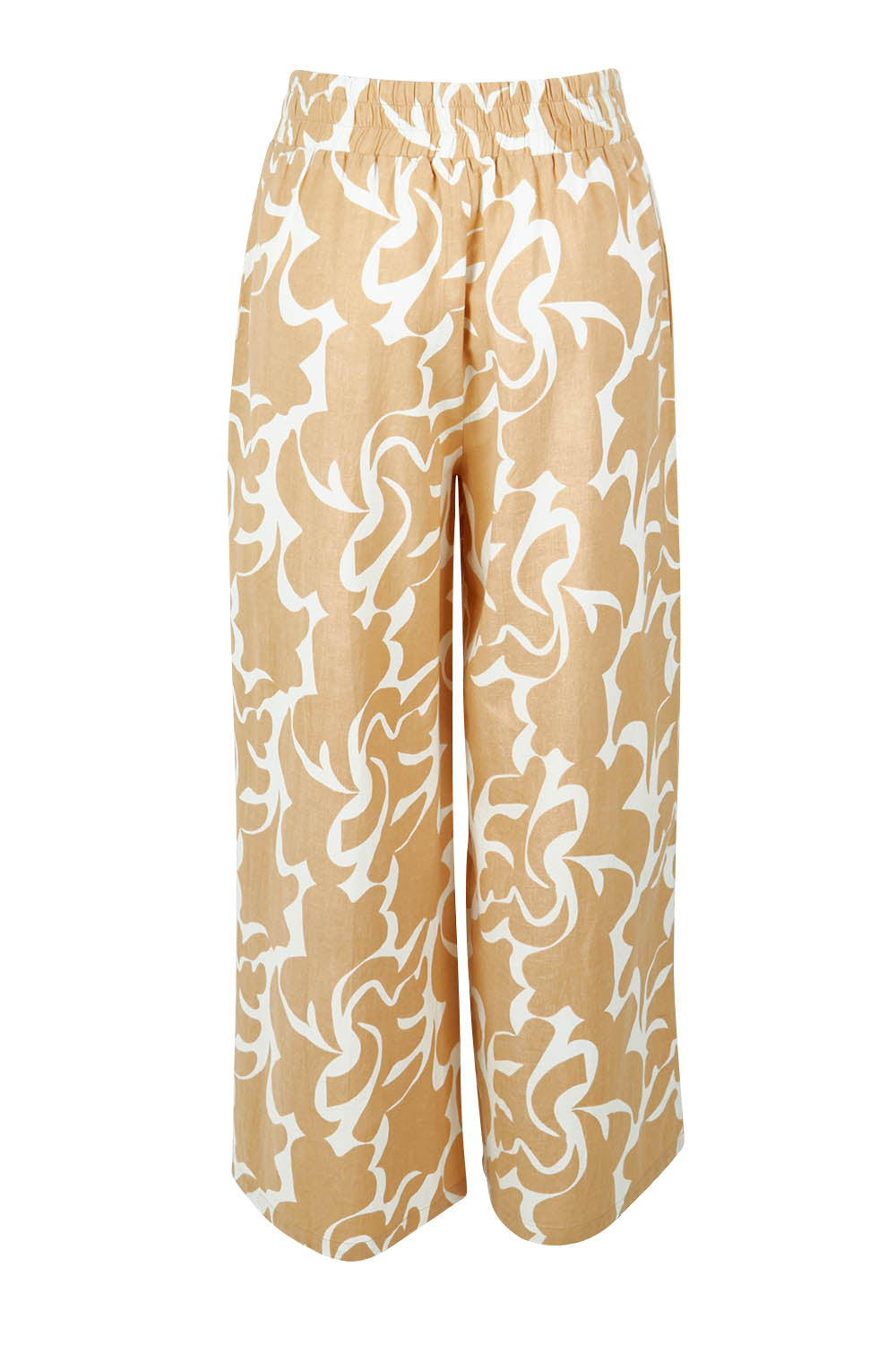 Product shot of the Belle Printed Cotton Wide Leg Pant in colour Croissant, from the back