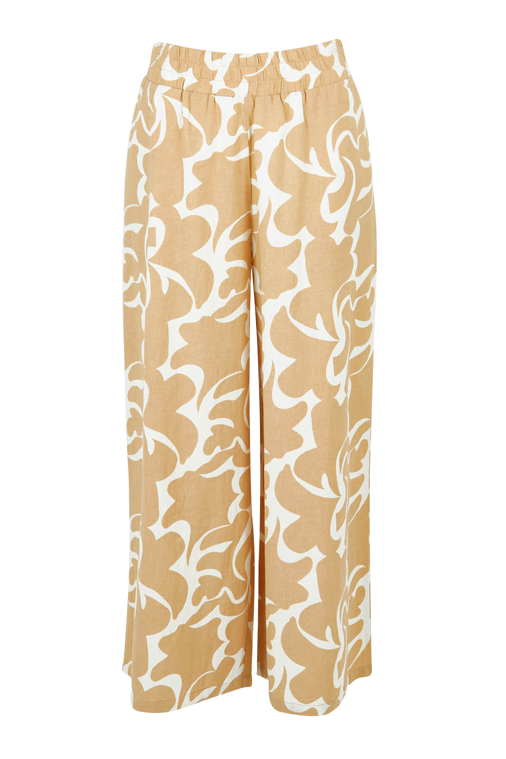 Product shot of the Belle Printed Cotton Wide Leg Pant in colour Croissant, from the front