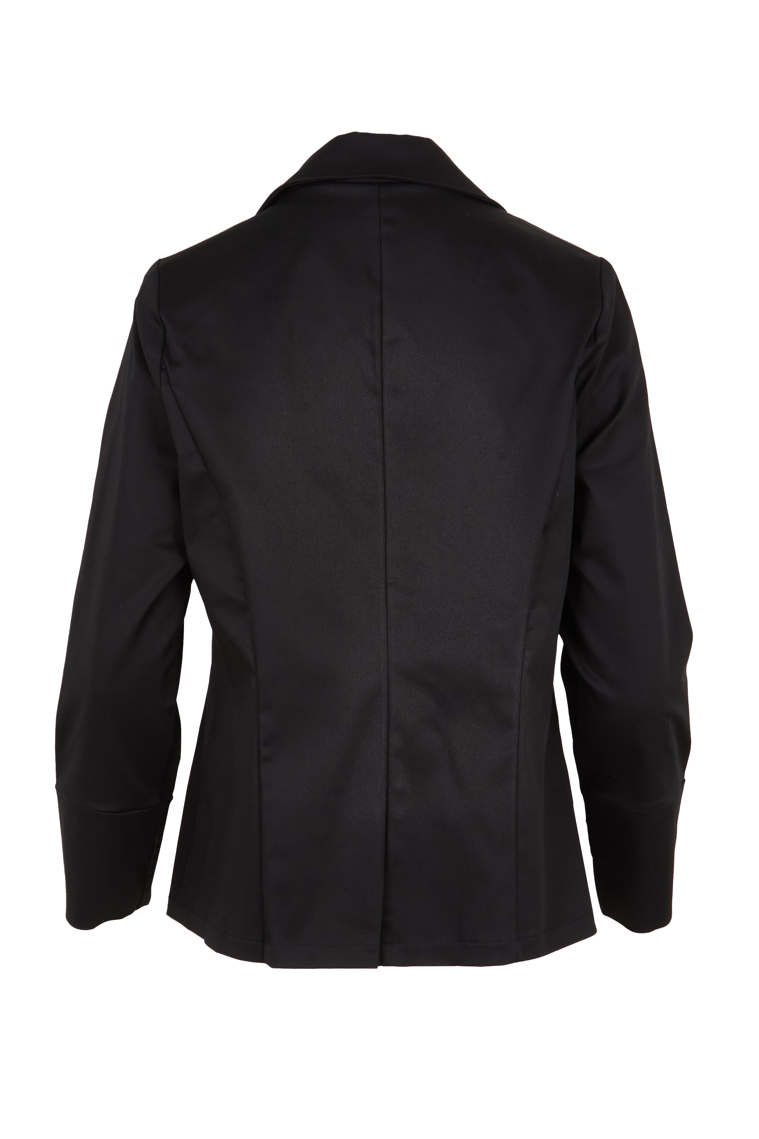 Product shot of the Belle Button Up Cotton Stretch  Blazer in colour Black (Black), from the back