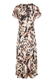 Product shot of the Belle Printed Rouched Maxi Dress in colour Leopard, from the back