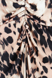 Product shot of the Belle Printed Rouched Maxi Dress in colour Leopard, detail