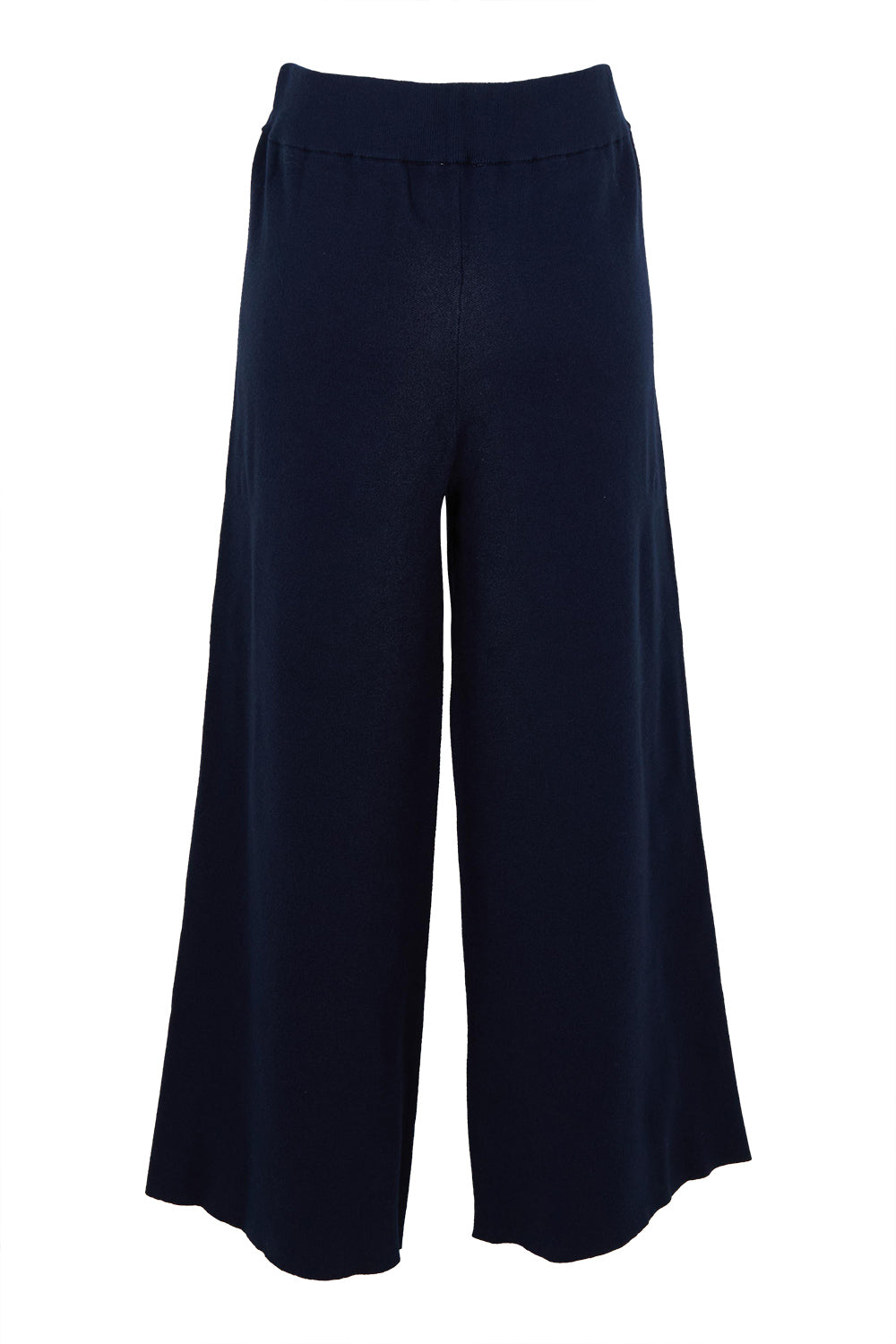 Product shot of the Belle Cosy Knit Pull On Wide Leg Pants in colour Navy (Blue), from the back