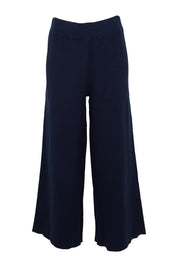 Product shot of the Belle Cosy Knit Pull On Wide Leg Pants in colour Navy (Blue), from the front