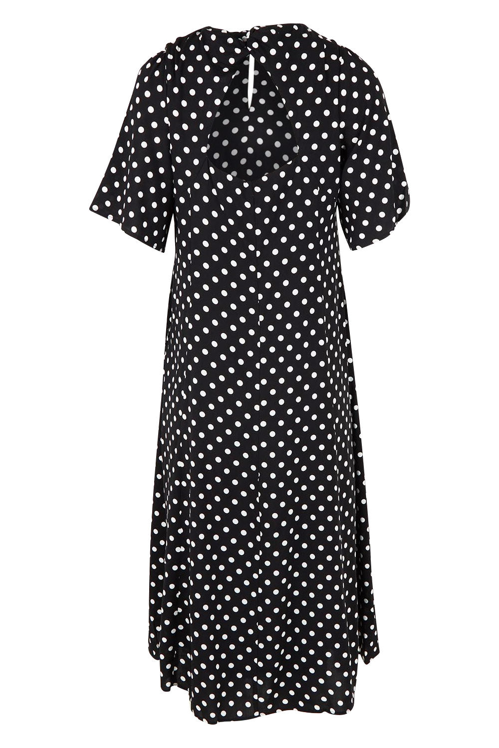 Product shot of the Belle Fluted A Line Dress With Pockets in colour Blackwhite (Black), from the back