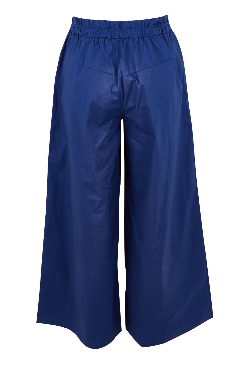 Product shot of the Belle Cotton Stretch Palazzo Pant in colour Sapphire (Blue), from the back
