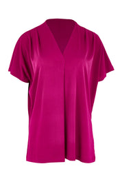 Product shot of the Belle Soft Draped Shoulder Tee in colour Magenta (Pink), from the front