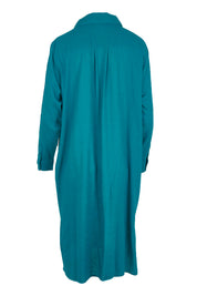 Product shot of the Belle 3 Way Linen Blend Shirtmaker Dress in colour Aqua (Blue), from the back