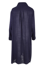 Product shot of the Belle 3 Way Linen Blend Shirtmaker Dress in colour Navy (Blue), from the back