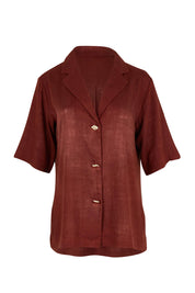 Product shot of the Belle Linen Blend Shacket in colour Cocoa, from the front