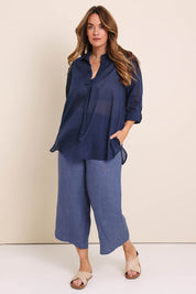 Model Lauraw wearing size 14 of the Belle Easy Wear Every Wear Blouse - Deep navy in colour Deep Navy, from the front