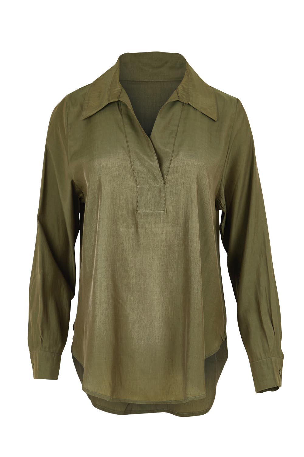 Product shot of the Belle Easy Wear Every Wear Blouse - Khaki in colour Khaki, from the front