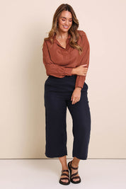 Model Lauraw wearing size 14 of the Belle Easy Wear Every Wear Shirt - Sienna in colour Sienna, from the front