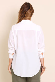 Model Lauraw wearing size 14 of the Belle Easy Wear Every Wear Blouse - White in colour White, from the back