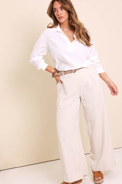 Model Lauraw wearing size 14 of the Belle Easy Wear Every Wear Blouse - White in colour White, from the front