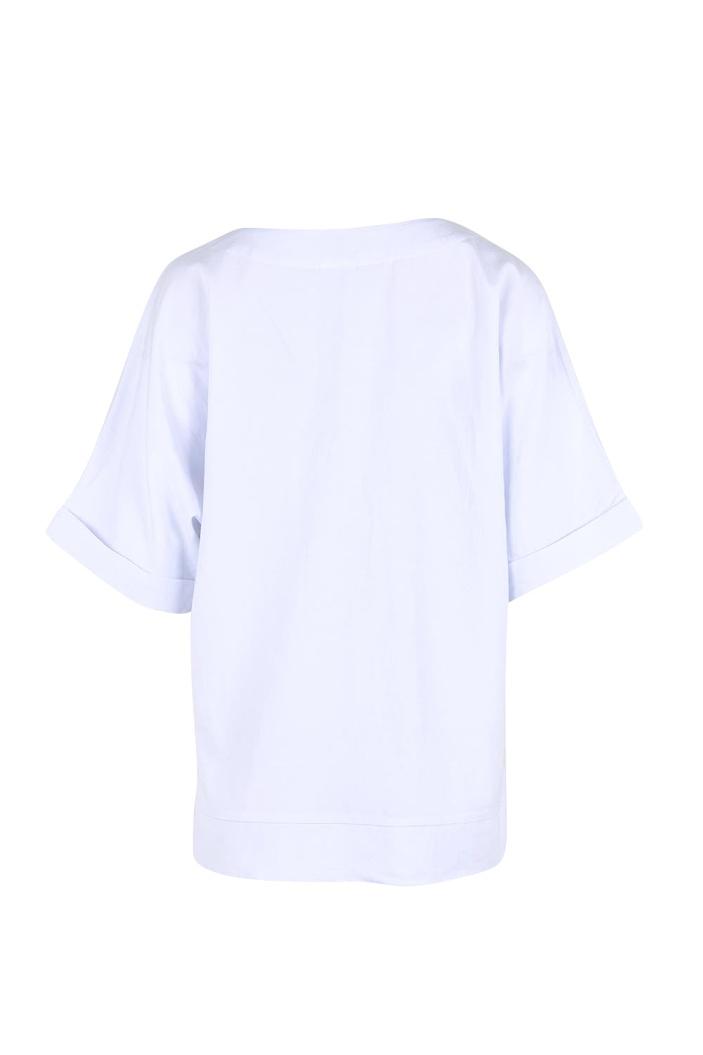 Product shot of the Belle Wear Anywhere Woven Tee  - White in colour White, from the back