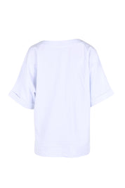 Product shot of the Belle Wear Anywhere Woven Tee  - White in colour White, from the back