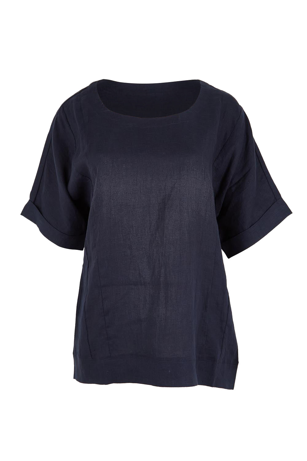 Product shot of the Belle Easy Wear Linen Scoop Tee – Navy in colour Navy, from the front