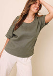 Belle Easy Wear Linen Scoop Tee – Olive