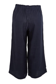 Product shot of the Belle Easy Wear Linen Pant – Navy in colour Navy, from the back