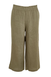 Product shot of the Belle Easy Wear Linen Pant – Olive in colour Olive, from the front