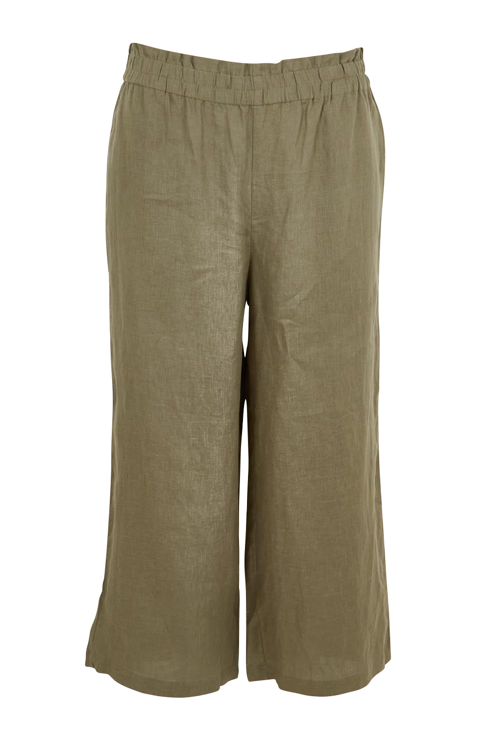 Product shot of the Belle Easy Wear Linen Pant – Olive in colour Olive, from the front