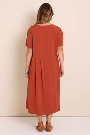 Model Lauraw wearing size 14 of the Belle Wear Anywhere Maxi Dress  - Sienna in colour Sienna, from the front