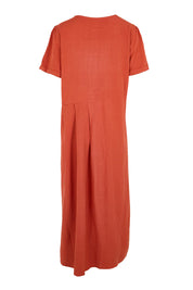 Product shot of the Belle Wear Anywhere Linen Blend Dress  - Sienna in colour Sienna, from the back