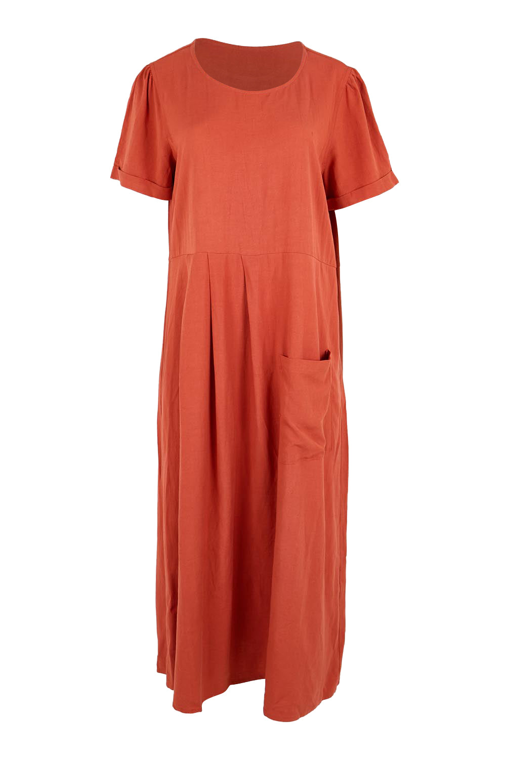 Product shot of the Belle Wear Anywhere Linen Blend Dress  - Sienna in colour Sienna, from the front