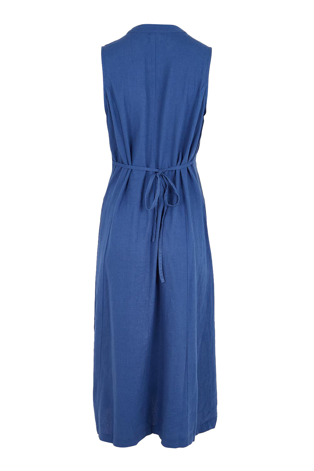 Product shot of the Belle Pintucked Midi Dress With Pockets - Seablue in colour Seablue, from the back