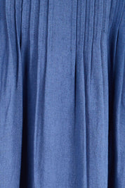 Product shot of the Belle Pintucked Midi Dress With Pockets - Seablue in colour Seablue, showing detail