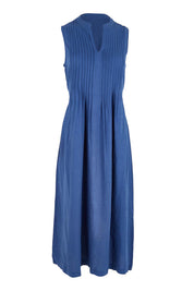 Product shot of the Belle Pintucked Midi Dress With Pockets - Seablue in colour Seablue, from the front