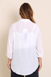 Model Lauraw wearing size 14 of the Belle Easy Wear Every Wear Shirt  - White in colour White, from the back