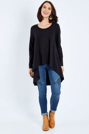 Model Andrea wearing size 10 of the Sunshine In Me Long Sleeve Tee in colour Black (Black), from the front, showing the whole outfit