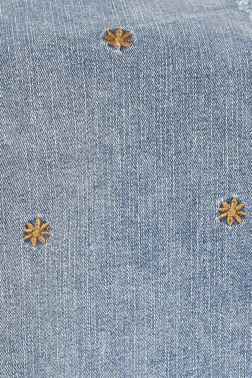Product shot of the Paper Daisy High Waisted Jeans in colour Denim (Blue), detail