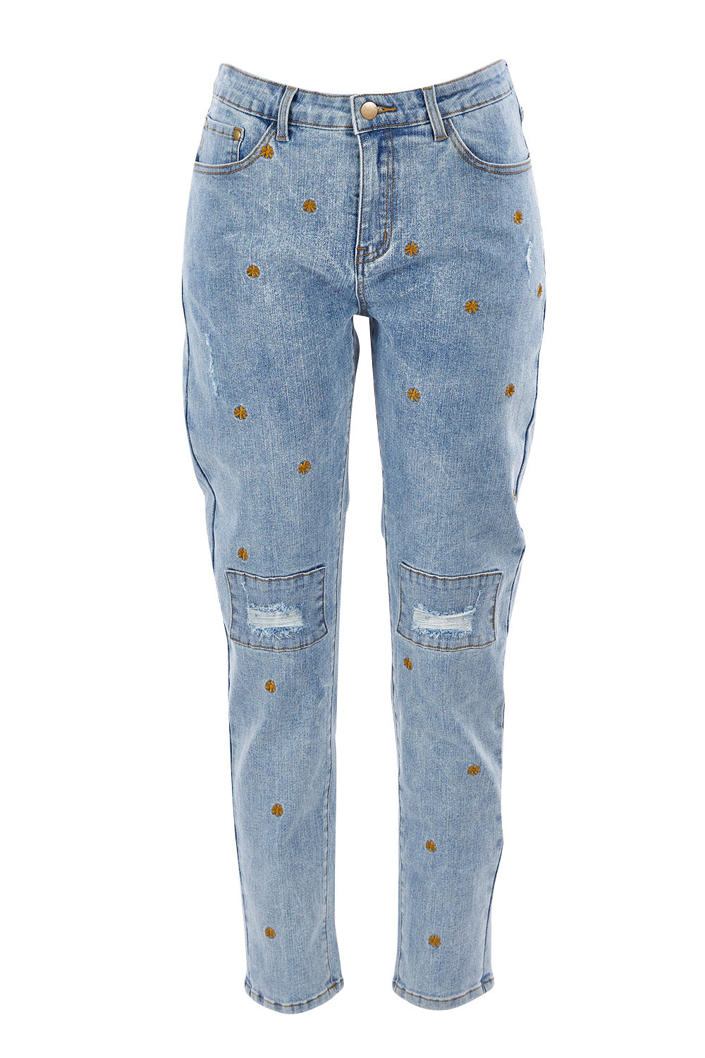 Product shot of the Paper Daisy High Waisted Jeans in colour Denim (Blue), from the front