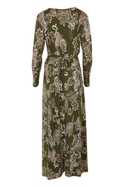 Product shot of the Life Is Beautiful Wrap Maxi Dress in colour Greenpais (Green), from the back