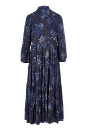 Product shot of the Its Easy Loving You Tiered Dress in colour Bluefleur (Blue), from the back