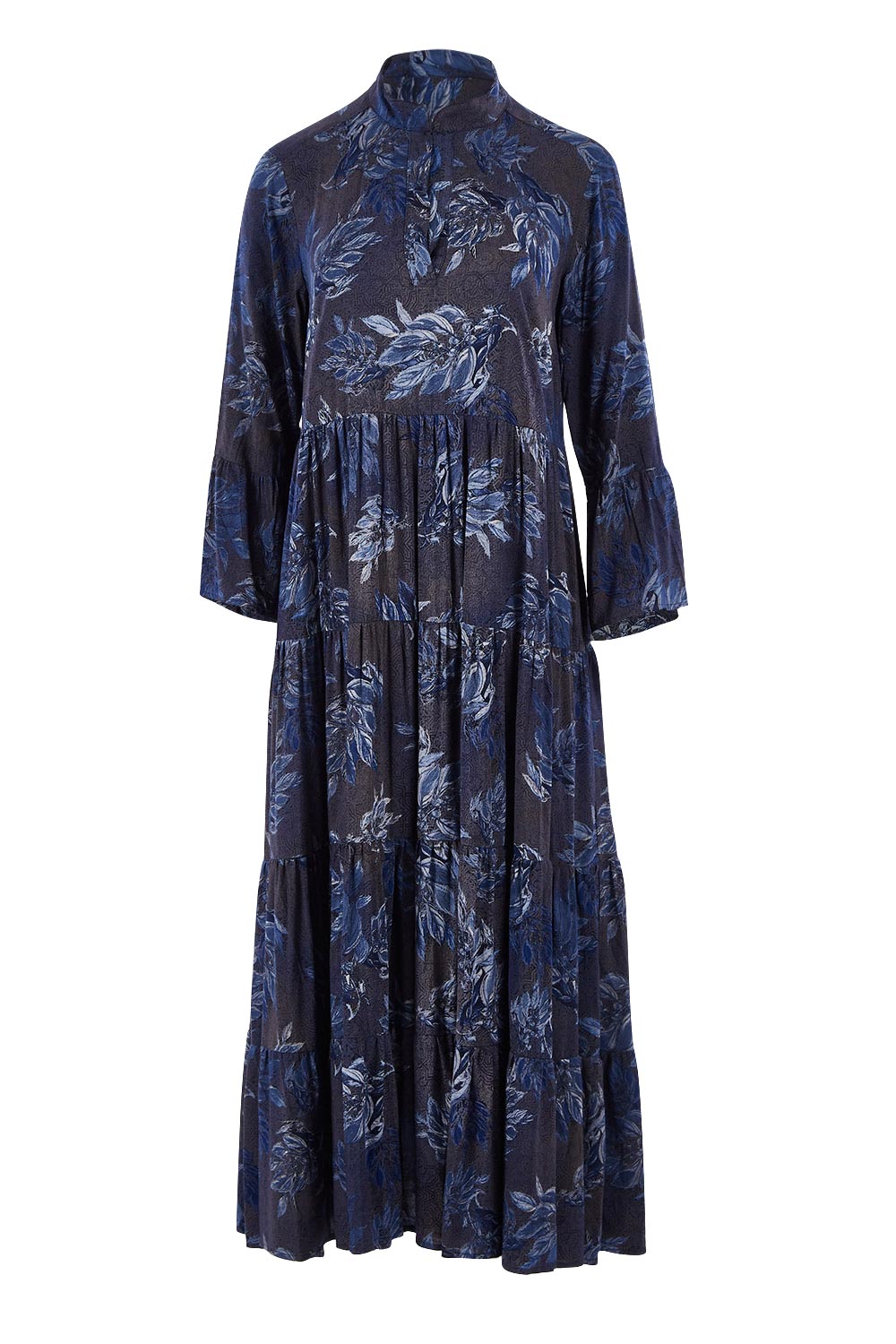 Product shot of the Its Easy Loving You Tiered Dress in colour Bluefleur (Blue), from the front