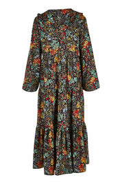 Product shot of the Field Of Flowers Dress in colour Black (Black), from the back