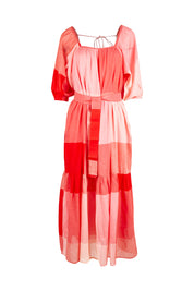 Product shot of the Twirl Worthy Cotton Maxi Dress in colour Redpink (Pink), from the front