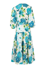 Product shot of the Here Comes The Sun Dress in colour Bluegreen (Blue), from the back