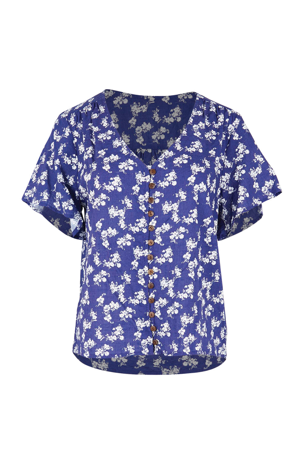 Product shot of the Cute As A Button Printed Blouse - Blueposie in colour Blueposie, from the front