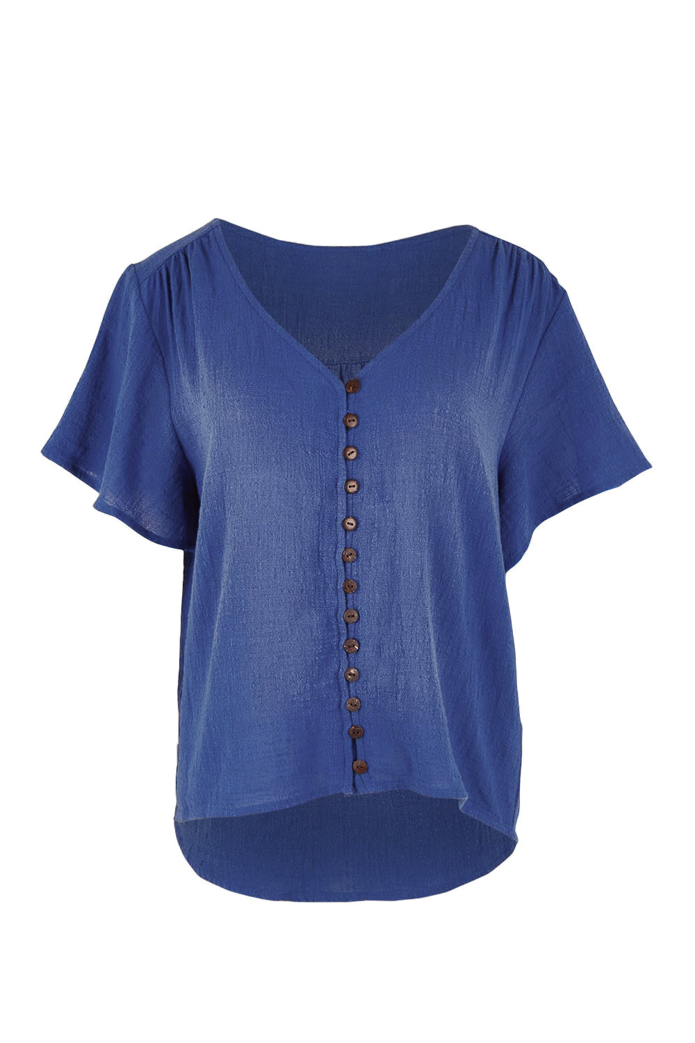 Product shot of the Cute As A Button Cotton Blouse - Blue in colour Blue, from the front
