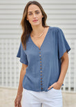 Cute As A Button Cotton Blouse – Denim