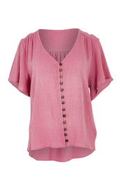 Product shot of the Cute As A Button Blouse in colour Dustyrose (Pink), from the front