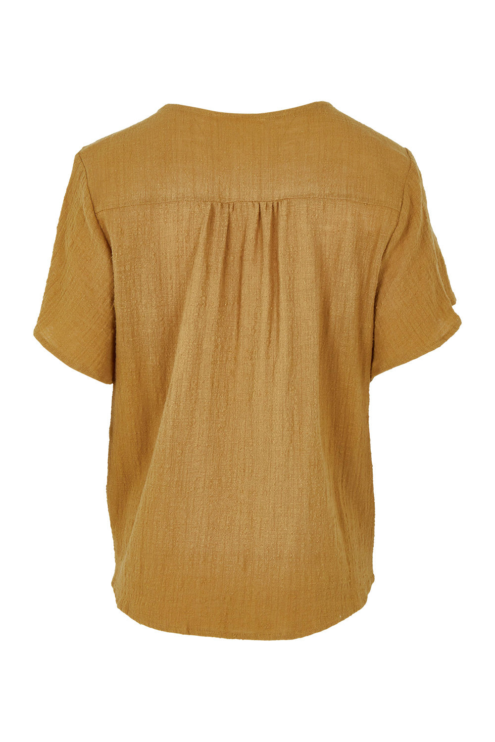 Product shot of the Cute As A Button Blouse in colour Khaki (Green), from the back
